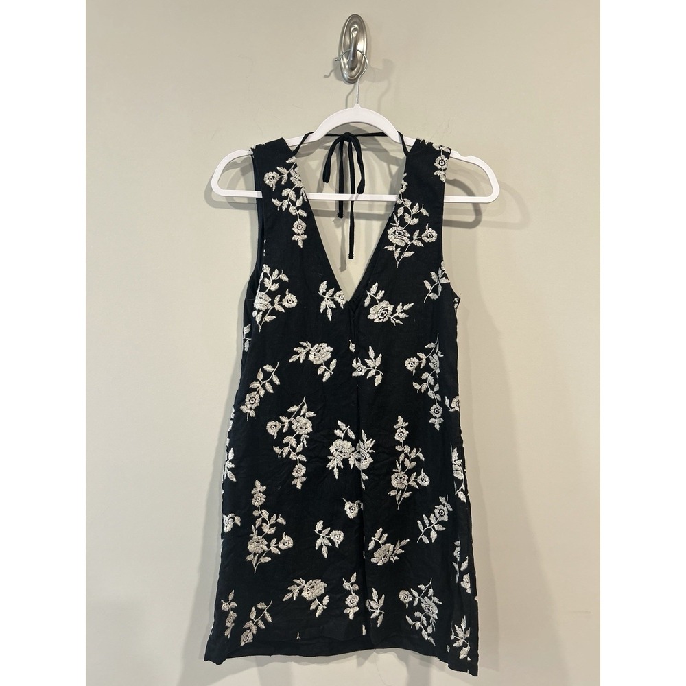 Abercrombie & Fitch Linen-Blend Embroidered Dress Black/White Floral Sz S